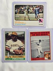 lot 233 image: Lot of 3 Willie Stargell Vintage Topps Baseball Cards - 1976 No. 270, 1973 No. 370, 1972 No. 343