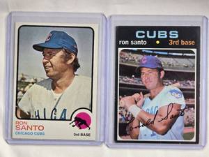 lot 234 image: Lot of 2 Ron Santo Vintage Topps Baseball Cards - 1971 No. 220, 1973 No. 115