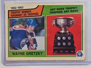 lot 249 image: Wayne Gretzky 1983 O-Pee-Chee Art Ross Trophy Hockey Card No. 204