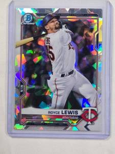 lot 306 image: Royce Lewis 2021 Bowman Chrome Cracked Ice Refractor No. BCP-63
