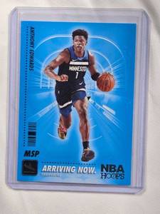lot 315 image: Anthony Edwards 2020-21 NBA Hoops Rookie Blue Insert No. SS-19 Arriving Now