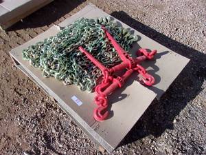 lot 82 image: 2-38 Ratchet Load Binders & 4-38x20 Grade 80 Chains (UNUSED)