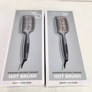 lot 1 image: Lot Of Two New InfinitiPro Conair Diamond-Infused Ceramic Hot Brush Smooth And Shine