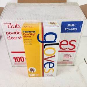 lot 44 image: NEW Product Club Powdered Clear Vinyl Gloves 10 Boxes Of 100 Gloves