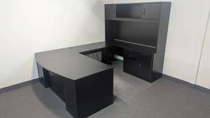 4 Piece Executive Desk with Credenza, Bridge & Shelf