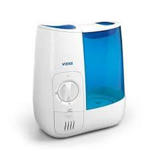lot 97 image: Vicks Warm Mist Humidifier, White and Blue 1 gallon
