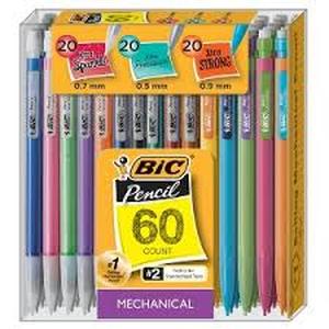 lot 236 image: BIC Mechanical #2 Pencil Variety Pack 60ct School Supplies, 0.7mm, 0.5mm, 0.9mm, Plastic, Pocket Clip