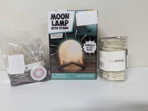 lot 248 image: Moon Lamp w 2 Battery Operated LED STRINGS (3 Pieces Total)