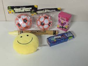 lot 249 image: 6 Piece Toy Set - Pineapple BubblesCrazy BallsBrick SetPillow
