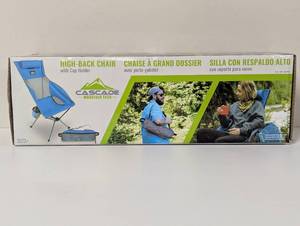 lot 8 image: Cascade Mountain Tech Ultralight Packable High-Back Chair with Cup Holder Blue