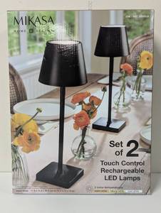 lot 14 image: Mikasa Rechargeable 14-inch LED Lamps with Touch Control, Set of 2 Black