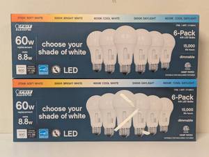lot 274 image: 12 Pack Feit Electric LED 5-Color Choice - 60W Equivalent - 800 Lumen - Choose Your White