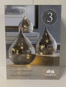 lot 277 image: Evergreen LED Glass Raindrops Set, 3 Piece Smoky Gray Finish