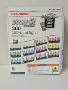 lot 271 image: SYLVANIA Stay Lit Platinum Strings Christmas Lights - Color Action Mini Lights - 1 Strings, 200 Lights Per String