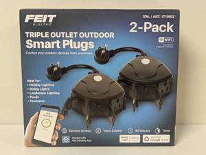 lot 32 image: Triple Outlet Outdoor Smart Plugs, 2-Pack, WiFi, Controls Devices from Anywhere