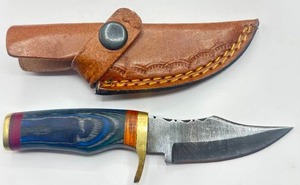 New 6 Damascus Steel Knife with Double Stitch Leather Sheath