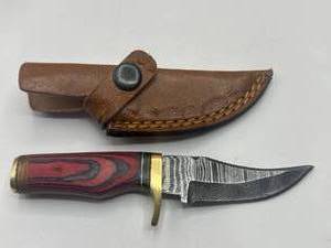 New 6 Damascus Steel Knife with Double Stitch Leather Sheath