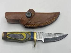 New 6 Damascus Steel Knife with Double Stitch Leather Sheath
