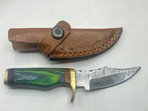 New 6 Damascus Steel Knife with Double Stitch Leather Sheath