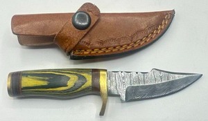 New 6 Damascus Steel Knife with Double Stitch Leather Sheath