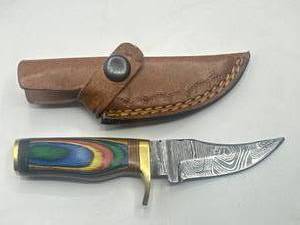 New 6 Damascus Steel Knife with Double Stitch Leather Sheath