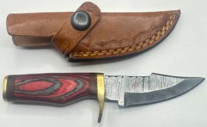 New 6 Damascus Steel Knife with Double Stitch Leather Sheath