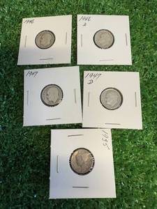 4 Roosevelt & 1 Mercury Silver Dimes