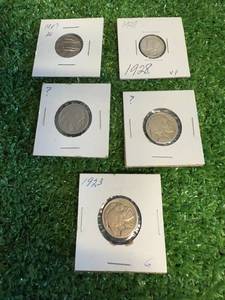 3 Buffalo Nickels, Barber V Nickel & 1928 Mercury Dime
