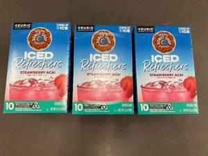 3 Boxes of The Original Donut Shop Iced Refreshers Strawberry Acai K-Cup Pods