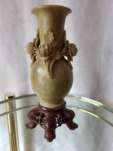 lot 201 image: Vintage Jade Vase with Floral Carvings
