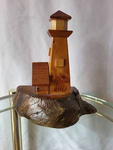 lot 210 image: Hand-Carved Wooden Lighthouse