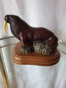 lot 220 image: Wooden Walrus Sculpture on Base