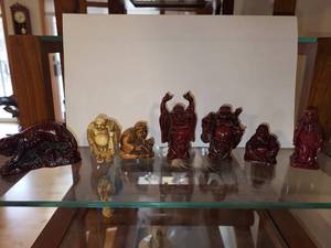 lot 234 image: 7 Buddha Resin & Wood Statues Collection