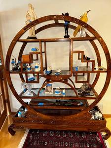 lot 7 image: Intricately Carved Circular Display Shelf - Contents not included