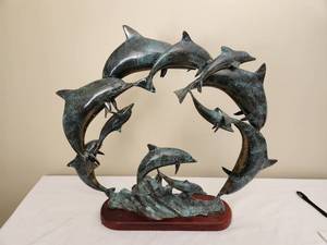 lot 20 image: Bronze Dolphin Sculpture