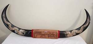 lot 21 image: Carved Dragon Cow Horn Decor