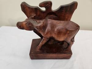 lot 25 image: Handcrafted Wooden Buffalo and Eagle