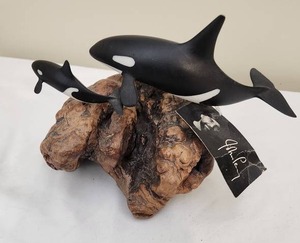 lot 26 image: John Perry Orca Sculpture on Driftwood