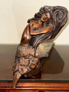 lot 161 image: Hand-Carved Mermaid Wood Sculpture