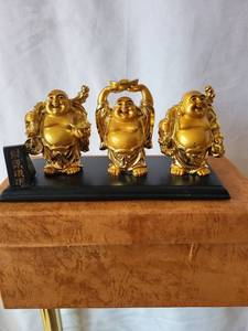 lot 181 image: Set of 3 Golden Laughing Buddhas