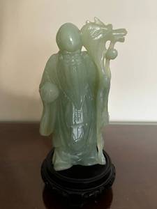 lot 142 image: Green Jade Figure with Dragon Statue