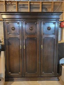 Antique Wooden Armoire with Mirror