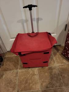 lot 219 image: Collapsible Red Rolling Tote