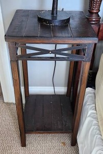 lot 33 image: Pair of Rustic Wood Metal Side Table