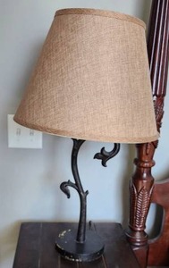 lot 34 image: Pair of Rustic Metal Table Lamp with Fabric Shade