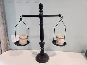 lot 55 image: Vintage Balance Scale Candle Holder Set