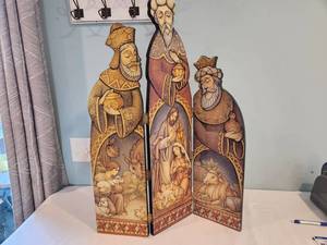 lot 62 image: Elegant Nativity Scene Wooden Panel