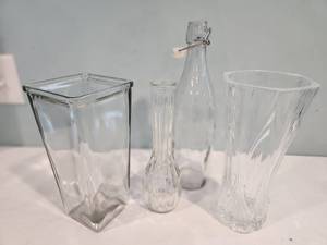 lot 100 image: Assorted Glass Vases & Bottle Set