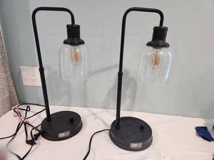 lot 107 image: USB Port Modern Table Lamps Pair