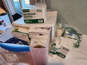 lot 129 image: Bulk Paper Goods Lot Beverage Napkins & Filters